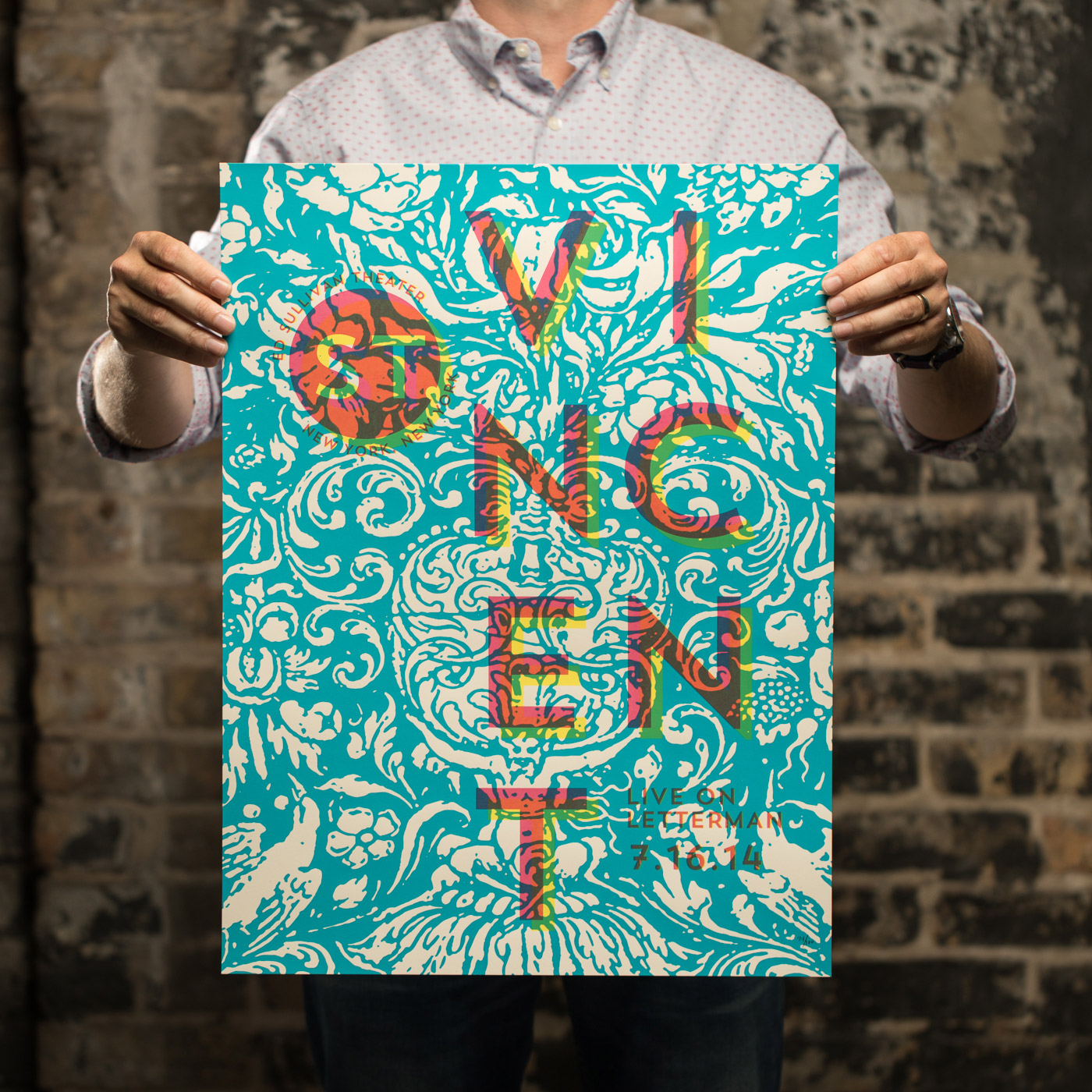 St. Vincent concert poster from the Ed Sullivan Theater in New York, New York. Available at Rockonpaper.com